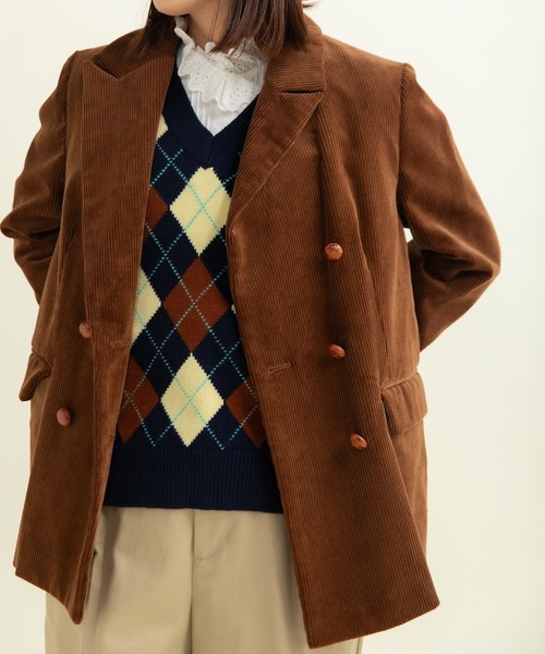 8Wコーデュロイ ディアモイスト ダブル釦ジャケット（テーラード