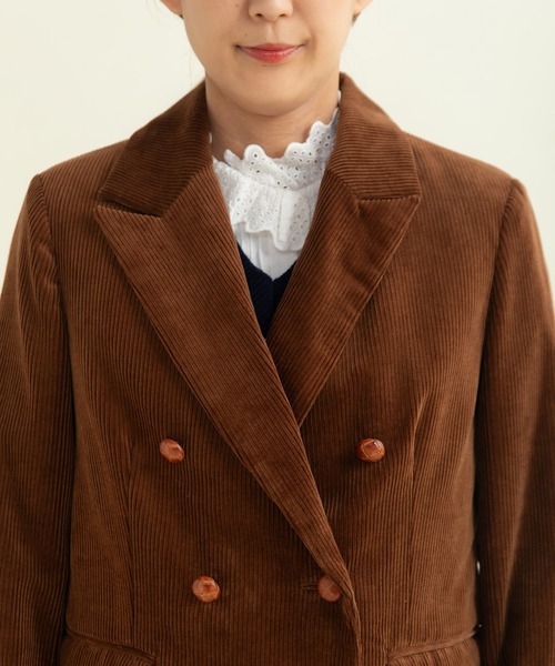 CHILD WOMAN（チャイルドウーマン）の「8Wコーデュロイ ディアモイスト ダブル釦ジャケット（テーラードジャケット・レディース・ネイビー/ブラウン・FREE）」の20枚目の写真