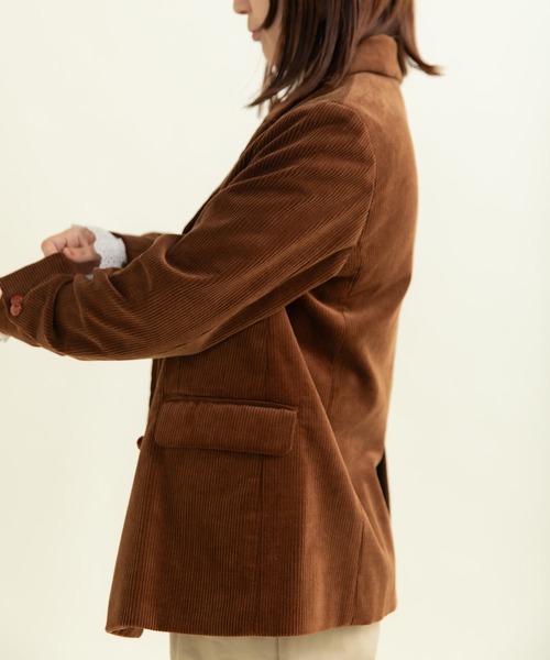 CHILD WOMAN（チャイルドウーマン）の「8Wコーデュロイ ディアモイスト ダブル釦ジャケット（テーラードジャケット・レディース・ネイビー/ブラウン・FREE）」の12枚目の写真