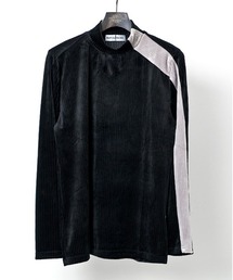 CORTINA-MOCK W/LINE(コルティナ-モック ウィズ/ライン)ベロア テレコ モックネック 長袖 Tシャツ