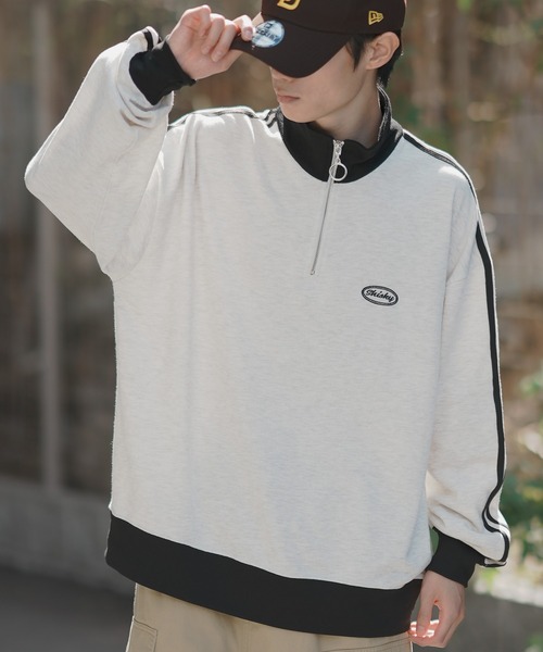 improves（インプローブス）の「ツイル 刺しゅう ハーフ ZIP トレーナー（スウェット・メンズ・グリーン系/パープル/ホワイト/ブラック/パープル系/グレー/グリーン/ブラック系/ホワイト系/グレー系・MEDIUM/X-LARGE/LARGE）」の6枚目の写真