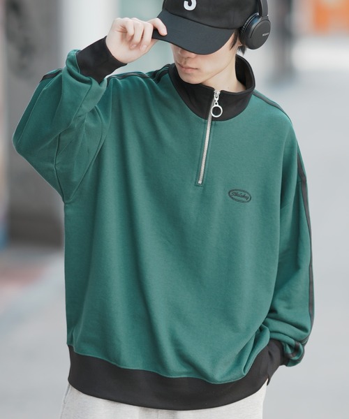 improves（インプローブス）の「ツイル 刺しゅう ハーフ ZIP トレーナー（スウェット・メンズ・グリーン系/パープル/ホワイト/ブラック/パープル系/グレー/グリーン/ブラック系/ホワイト系/グレー系・MEDIUM/X-LARGE/LARGE）」の8枚目の写真