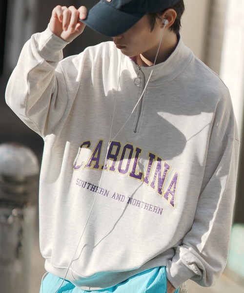 improves（インプローブス）の「ツイル 刺しゅう ハーフ ZIP トレーナー（スウェット・メンズ・グリーン系/パープル/ホワイト/ブラック/パープル系/グレー/グリーン/ブラック系/ホワイト系/グレー系・MEDIUM/X-LARGE/LARGE）」の5枚目の写真