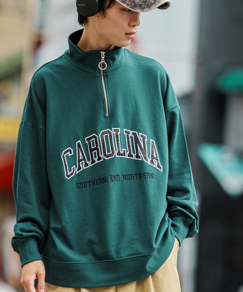 improves（インプローブス）の「ツイル 刺しゅう ハーフ ZIP トレーナー（スウェット・メンズ・グリーン系/パープル/ホワイト/ブラック/パープル系/グレー/グリーン/ブラック系/ホワイト系/グレー系・MEDIUM/X-LARGE/LARGE）」の7枚目の写真