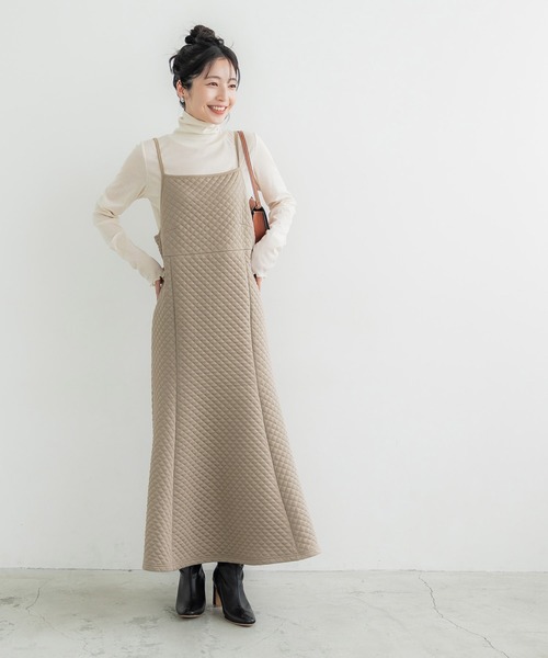 coca(coca)(コカ)の「キルティングマーメイドキャミワンピース(ワンピース・レディース・ブラック/ベージュ・M/L)」の3枚目の写真