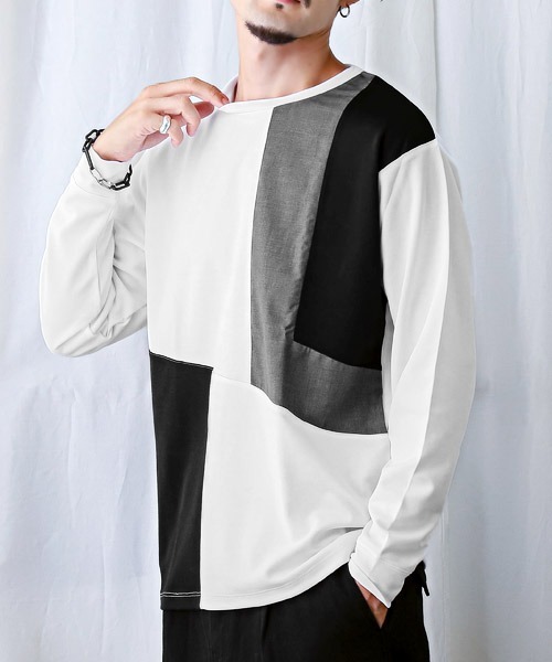 LUXSTYLE(ラグスタイル)の「ポンチブロック切替ロンT(Tシャツ/カットソー・メンズ・グリーン/ホワイト/ブラック・L/M)」の2枚目の写真