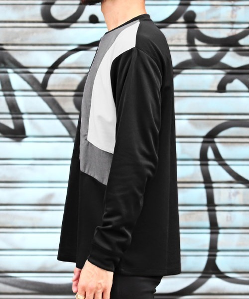 LUXSTYLE(ラグスタイル)の「ポンチブロック切替ロンT(Tシャツ/カットソー・メンズ・グリーン/ホワイト/ブラック・L/M)」の5枚目の写真