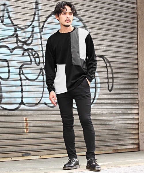 LUXSTYLE(ラグスタイル)の「ポンチブロック切替ロンT(Tシャツ/カットソー・メンズ・グリーン/ホワイト/ブラック・L/M)」の6枚目の写真