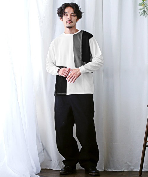 LUXSTYLE(ラグスタイル)の「ポンチブロック切替ロンT(Tシャツ/カットソー・メンズ・グリーン/ホワイト/ブラック・L/M)」の7枚目の写真