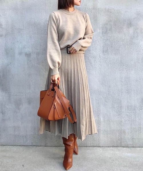 aquagarage(アクアガレージ)の「ベルト付きニットセットアップ 3点セット(ニット/セーター・レディース・チャコール/ベージュ・M/L)」の6枚目の写真