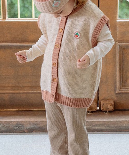 aimoha（アイモハ）の「【aimoha-KIDS-】子供服　前あきかわいいニットベスト（ベスト・キッズ・グレー/ピンク/オフホワイト・100/90/110/120/130/140/80）」の2枚目の写真