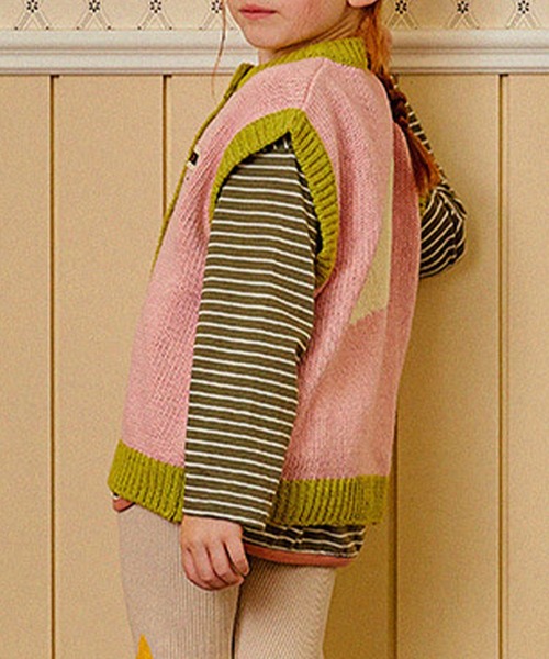 aimoha（アイモハ）の「【aimoha-KIDS-】子供服　前あきかわいいニットベスト（ベスト・キッズ・グレー/ピンク/オフホワイト・100/90/110/120/130/140/80）」の8枚目の写真