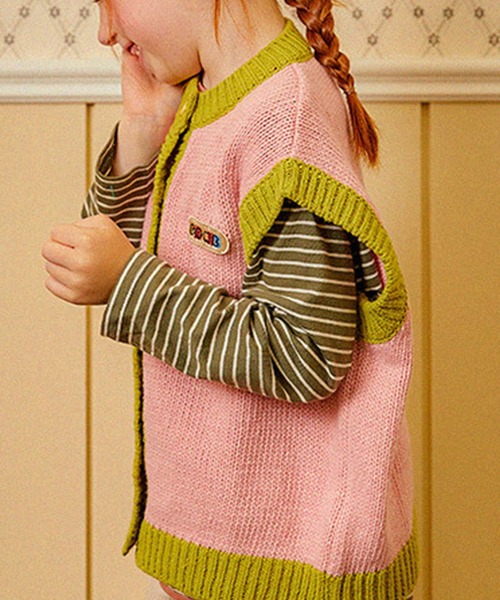 aimoha（アイモハ）の「【aimoha-KIDS-】子供服　前あきかわいいニットベスト（ベスト・キッズ・グレー/ピンク/オフホワイト・100/90/110/120/130/140/80）」の9枚目の写真