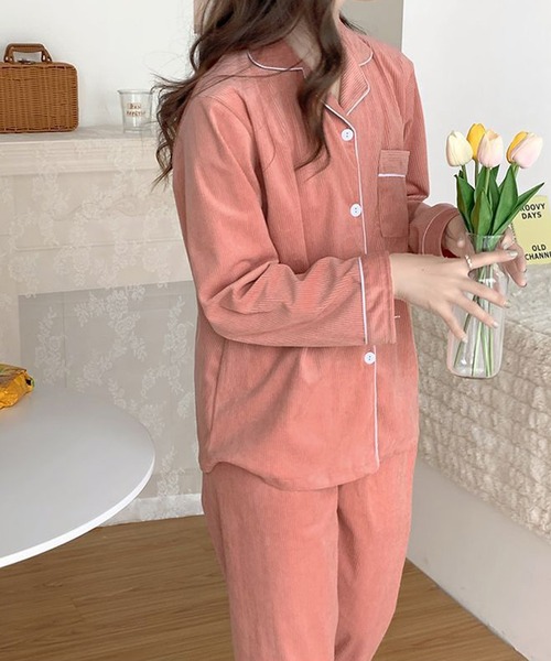 aimoha(アイモハ)の「秋冬2点セット コ一デュロイ長袖シャツ&ロングパンツ ルームウェア(ルームウェア/パジャマ・レディース・ネイビー/イエロー/レッド/ダークグレー/オフホワイト・XX-LARGE/X-LARGE/MEDIUM/LARGE)」の20枚目の写真