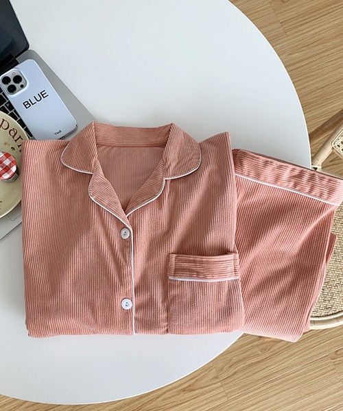 aimoha(アイモハ)の「秋冬2点セット コ一デュロイ長袖シャツ&ロングパンツ ルームウェア(ルームウェア/パジャマ・レディース・ネイビー/イエロー/レッド/ダークグレー/オフホワイト・XX-LARGE/X-LARGE/MEDIUM/LARGE)」の12枚目の写真