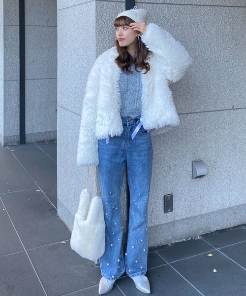 MIRO AMURETTE（ミロアミュレット）の「circle charm ecofur bag/チャーム付きエコファーバック（ハンドバッグ・レディース・ブラウン/ホワイト・FREE）」の14枚目の写真