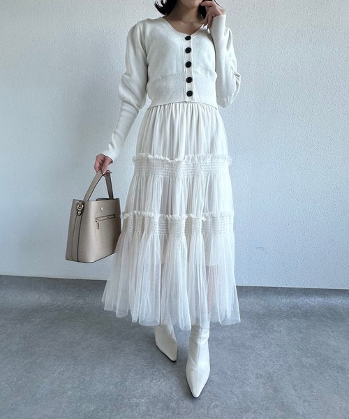 fifth（フィフス）の「チュールギャザーティアードスカート（スカート・レディース・ホワイト/ブラック/グリーン・M）」の7枚目の写真