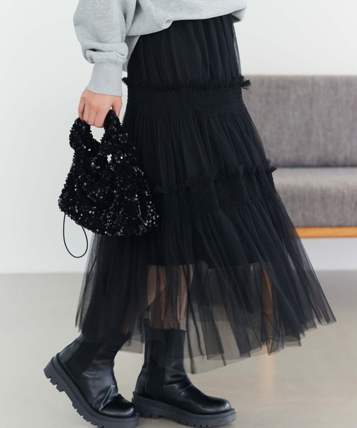 fifth（フィフス）の「チュールギャザーティアードスカート（スカート・レディース・ホワイト/ブラック/グリーン・M）」の20枚目の写真