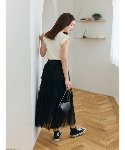 デイジーリン 美品 ギャザーティアード フレアスカート ネイビー 40 デイジーリン 美品 ギャザーティアード フレアスカート ネイビー 40