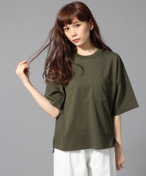 HARE（ハレ）の「ワイドポケットＴシャツ(HARE)（Tシャツ/カットソー・レディース・オフホワイト/グレー/カーキ/ブラック・FREE）」の4枚目の写真