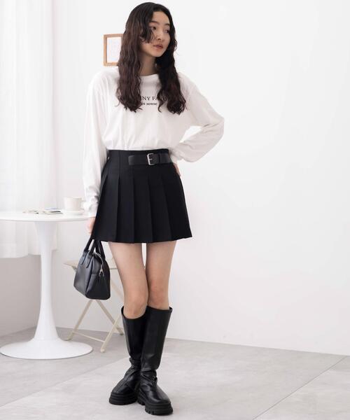 WEGO（ウィゴー）の「WEGO/バックル付プリーツスカパン（スカート・レディース・ブラック/ブラック系その他2/ベージュ系その他2・FREE）」の4枚目の写真
