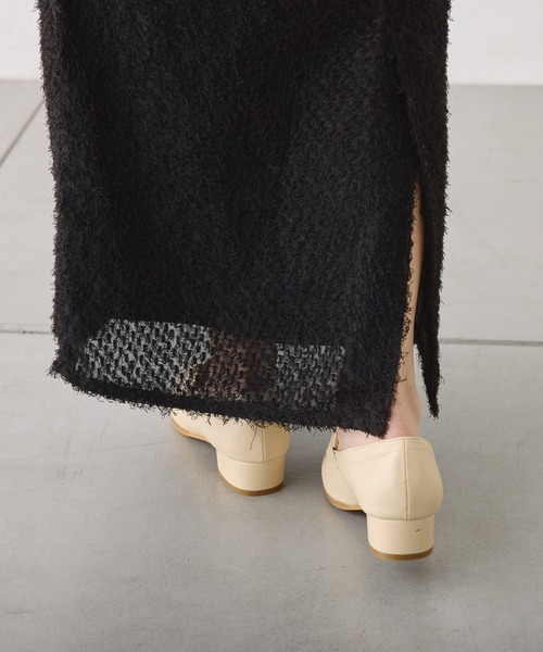 PUAL CE CIN（ピュアルセシン）の「フリンジジャガードナロースカート（スカート・レディース・ブラック/グレイッシュベージュ・FREE）」の8枚目の写真