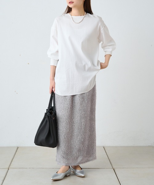 PUAL CE CIN（ピュアルセシン）の「フリンジジャガードナロースカート（スカート・レディース・ブラック/グレイッシュベージュ・FREE）」の12枚目の写真