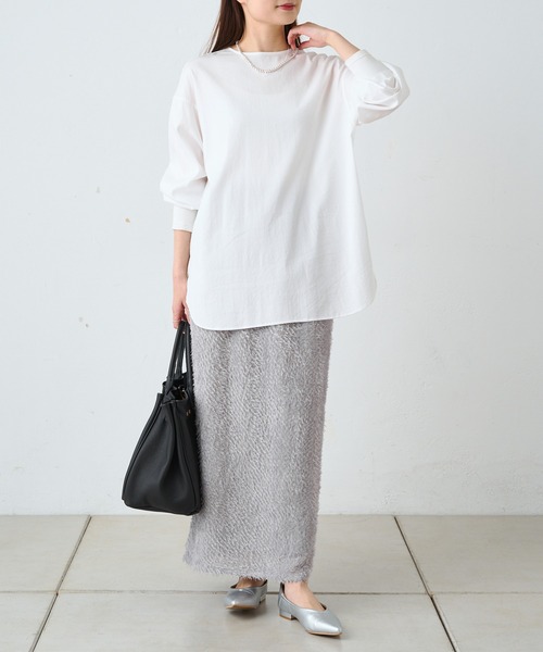 PUAL CE CIN（ピュアルセシン）の「フリンジジャガードナロースカート（スカート・レディース・ブラック/グレイッシュベージュ・FREE）」の13枚目の写真