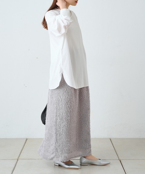 PUAL CE CIN（ピュアルセシン）の「フリンジジャガードナロースカート（スカート・レディース・ブラック/グレイッシュベージュ・FREE）」の14枚目の写真