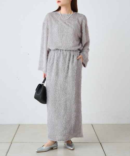 PUAL CE CIN（ピュアルセシン）の「フリンジジャガードナロースカート（スカート・レディース・ブラック/グレイッシュベージュ・FREE）」の16枚目の写真