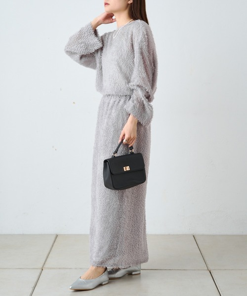 PUAL CE CIN（ピュアルセシン）の「フリンジジャガードナロースカート（スカート・レディース・ブラック/グレイッシュベージュ・FREE）」の18枚目の写真