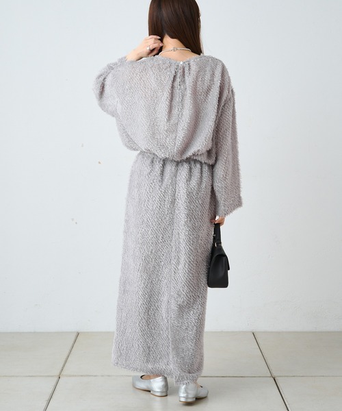 PUAL CE CIN（ピュアルセシン）の「フリンジジャガードナロースカート（スカート・レディース・ブラック/グレイッシュベージュ・FREE）」の19枚目の写真