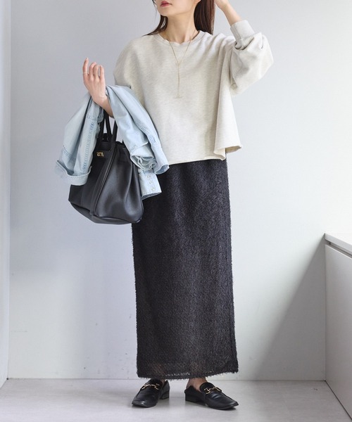 PUAL CE CIN（ピュアルセシン）の「フリンジジャガードナロースカート（スカート・レディース・ブラック/グレイッシュベージュ・FREE）」の21枚目の写真