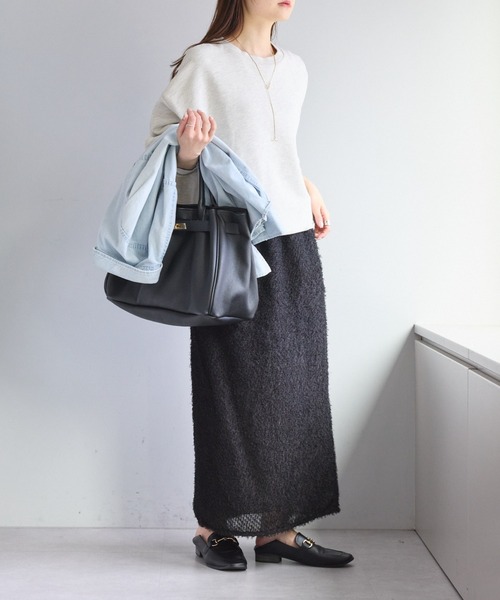 PUAL CE CIN（ピュアルセシン）の「フリンジジャガードナロースカート（スカート・レディース・ブラック/グレイッシュベージュ・FREE）」の22枚目の写真