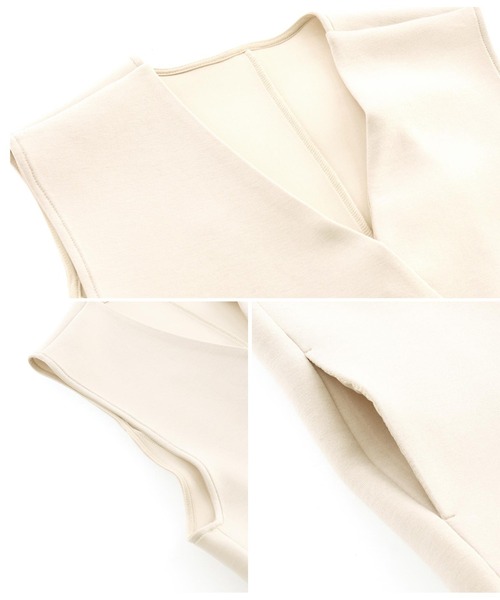 Settimissimo（セッティミッシモ）の「パールボタン スポンジリバー ジレ ベスト（ベスト・レディース・ベージュ/ブラック・M）」の6枚目の写真