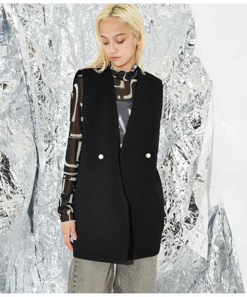 Settimissimo（セッティミッシモ）の「パールボタン スポンジリバー ジレ ベスト（ベスト・レディース・ベージュ/ブラック・M）」の20枚目の写真