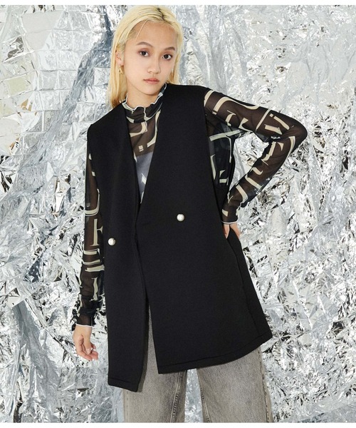 Settimissimo（セッティミッシモ）の「パールボタン スポンジリバー ジレ ベスト（ベスト・レディース・ベージュ/ブラック・M）」の22枚目の写真