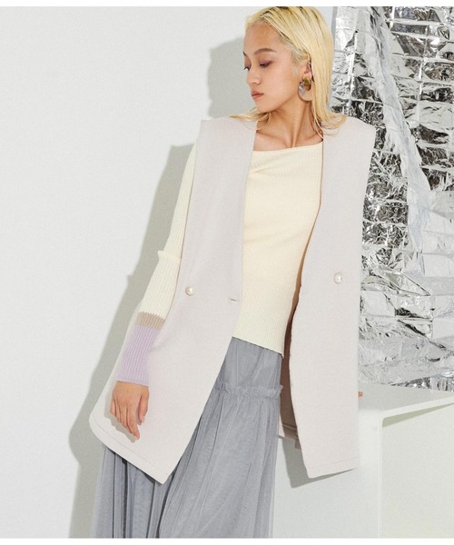 Settimissimo（セッティミッシモ）の「パールボタン スポンジリバー ジレ ベスト（ベスト・レディース・ベージュ/ブラック・M）」の14枚目の写真