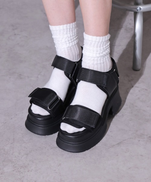 厚底プラットフォームベルクロダッドサンダル