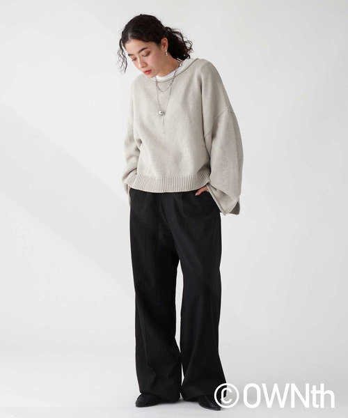 OWNth（オンス）の「ワイドニットショート丈トップス（ニット/セーター・レディース・ピンク/ライトグリーン/ベージュ/ダークグレー・R/P）」の11枚目の写真