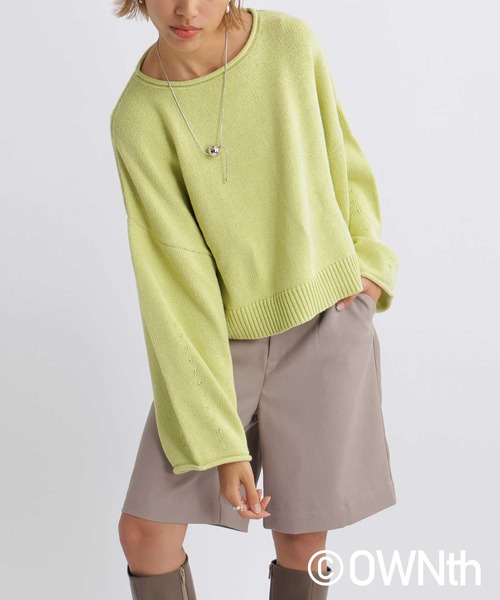 OWNth（オンス）の「ワイドニットショート丈トップス（ニット/セーター・レディース・ピンク/ライトグリーン/ベージュ/ダークグレー・R/P）」の7枚目の写真