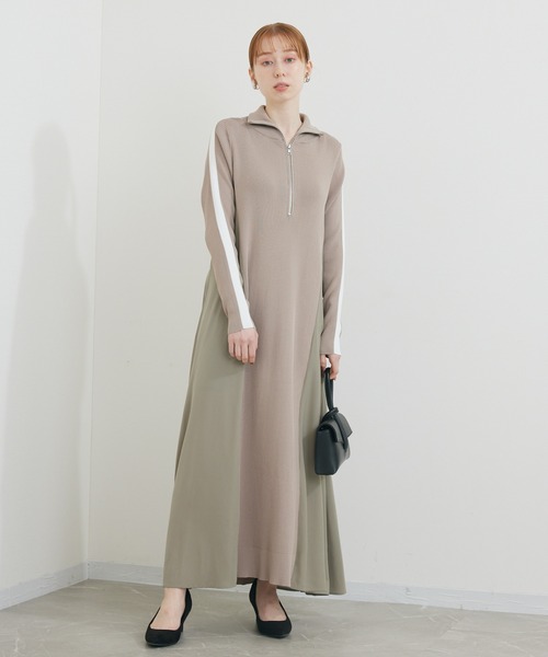 ROSIEE(ロージー)の「ROSIEE 袖配色ラインハーフZIPワンピース(ワンピース・レディース・ブラック/グレイッシュベージュ・FREE)」の6枚目の写真