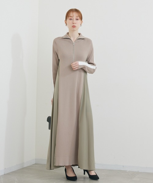 ROSIEE(ロージー)の「ROSIEE 袖配色ラインハーフZIPワンピース(ワンピース・レディース・ブラック/グレイッシュベージュ・FREE)」の7枚目の写真