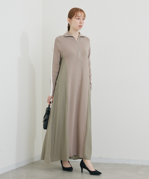 ROSIEE(ロージー)の「ROSIEE 袖配色ラインハーフZIPワンピース(ワンピース・レディース・ブラック/グレイッシュベージュ・FREE)」の9枚目の写真