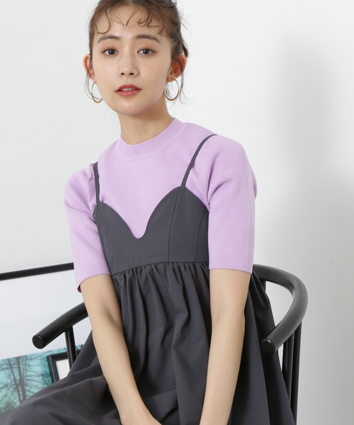 N.（N. Natural Beauty Basic）（エヌエヌナチュラルビューティーベーシック）の「◆ビオグレースリブ半袖ニット（ニット/セーター・レディース・ラベンダー/オフホワイト/ブラック・MEDIUM）」の3枚目の写真