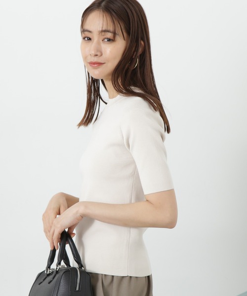 N.（N. Natural Beauty Basic）（エヌエヌナチュラルビューティーベーシック）の「◆ビオグレースリブ半袖ニット（ニット/セーター・レディース・ラベンダー/オフホワイト/ブラック・MEDIUM）」の4枚目の写真