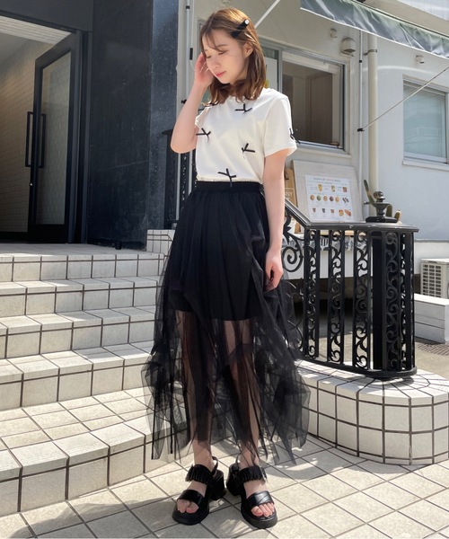 one way（ワンウェイ）の「リボンまみれTシャツ（Tシャツ/カットソー・レディース・ピンク/ホワイト×ブラック/ホワイト×ブルー/ブラック・FREE）」の12枚目の写真