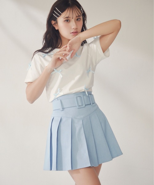 one way（ワンウェイ）の「リボンまみれTシャツ（Tシャツ/カットソー・レディース・ピンク/ホワイト×ブラック/ホワイト×ブルー/ブラック・FREE）」の6枚目の写真