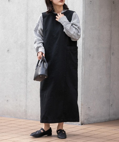 FORK&SPOON（フォークアンドスプーン）の「FORK&SPOON　ソフトツイスト2WAYジャンパースカート（ジャンパースカート・レディース・インディゴブルー/ブラック・1/2）」の4枚目の写真