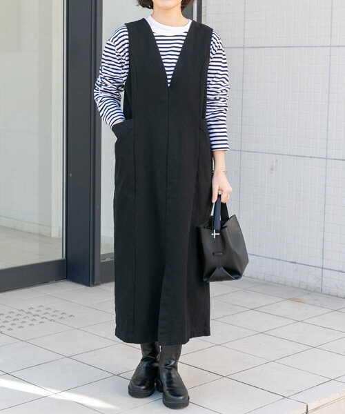 FORK&SPOON（フォークアンドスプーン）の「FORK&SPOON　ソフトツイスト2WAYジャンパースカート（ジャンパースカート・レディース・インディゴブルー/ブラック・1/2）」の7枚目の写真